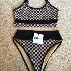 Beach Riot Black and Tan Bikini Bold Checkered Design